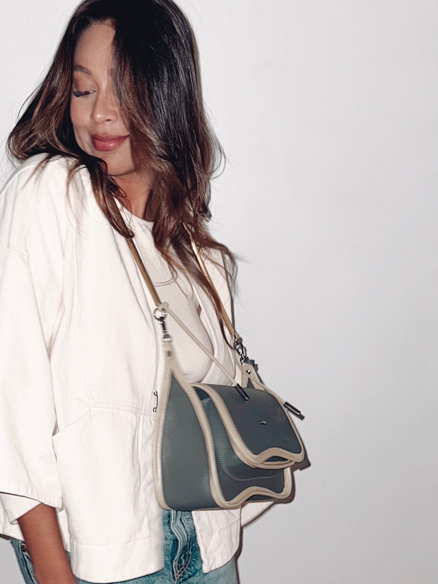 BOLSA CURVA LONG - verde cana e prata metalizado