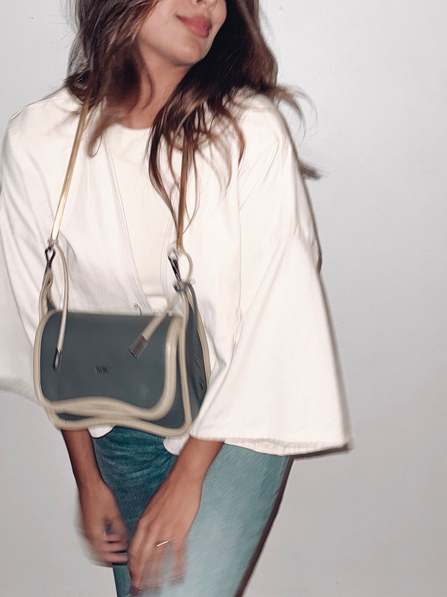 BOLSA CURVA LONG - verde cana e prata metalizado