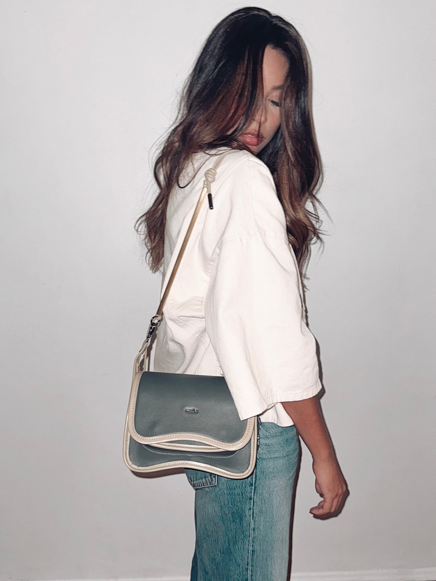 BOLSA CURVA LONG - verde cana e prata metalizado