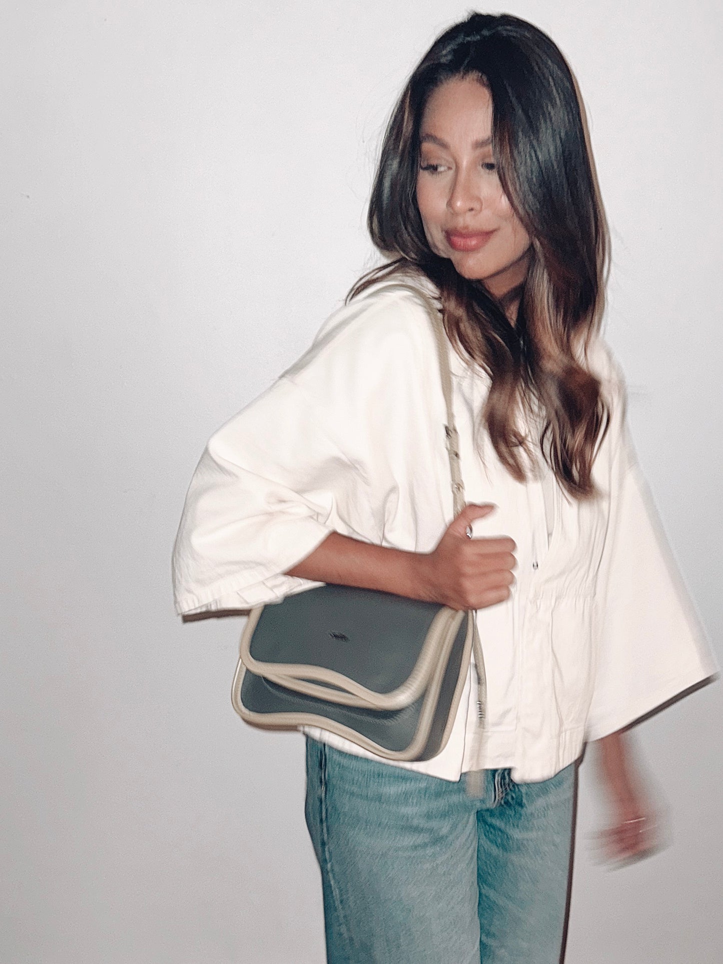BOLSA CURVA LONG - verde cana e prata metalizado
