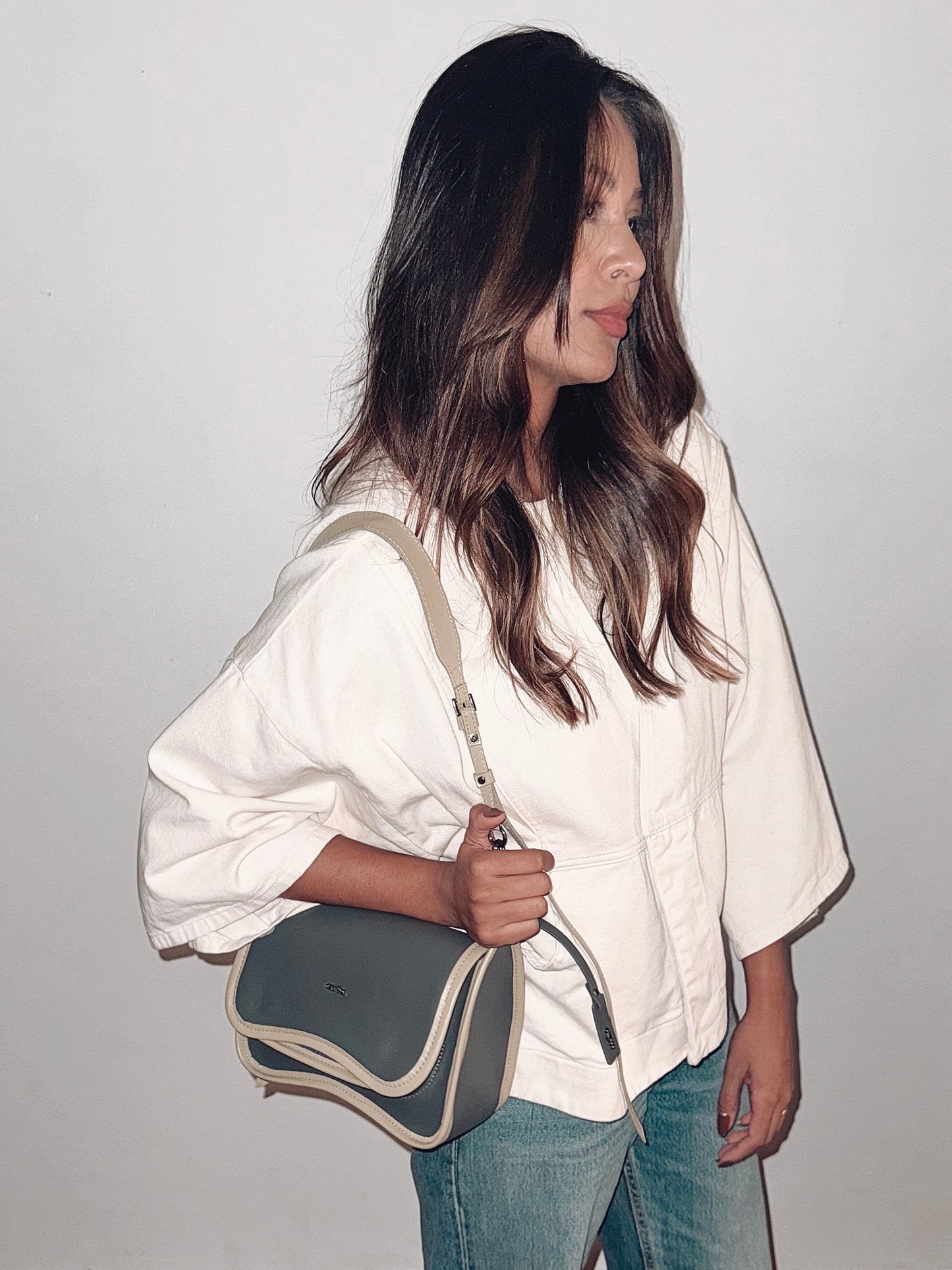 BOLSA CURVA LONG - verde cana e prata metalizado