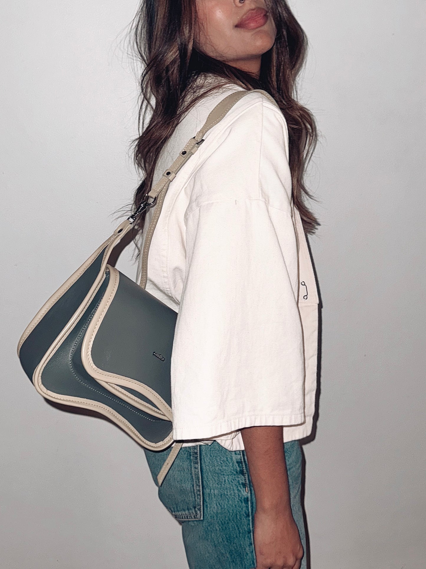 BOLSA CURVA LONG - verde cana e prata metalizado