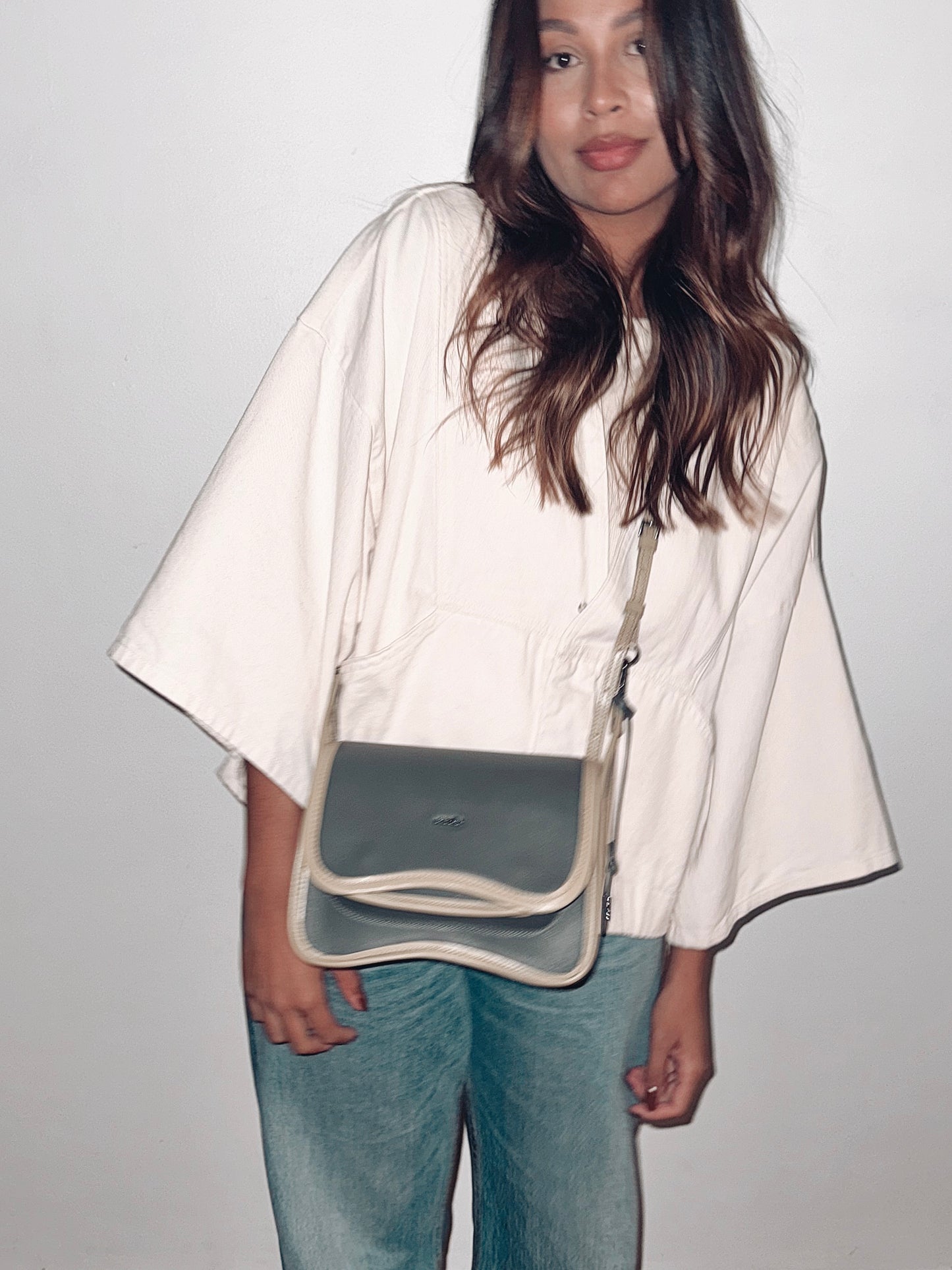 BOLSA CURVA LONG - verde cana e prata metalizado