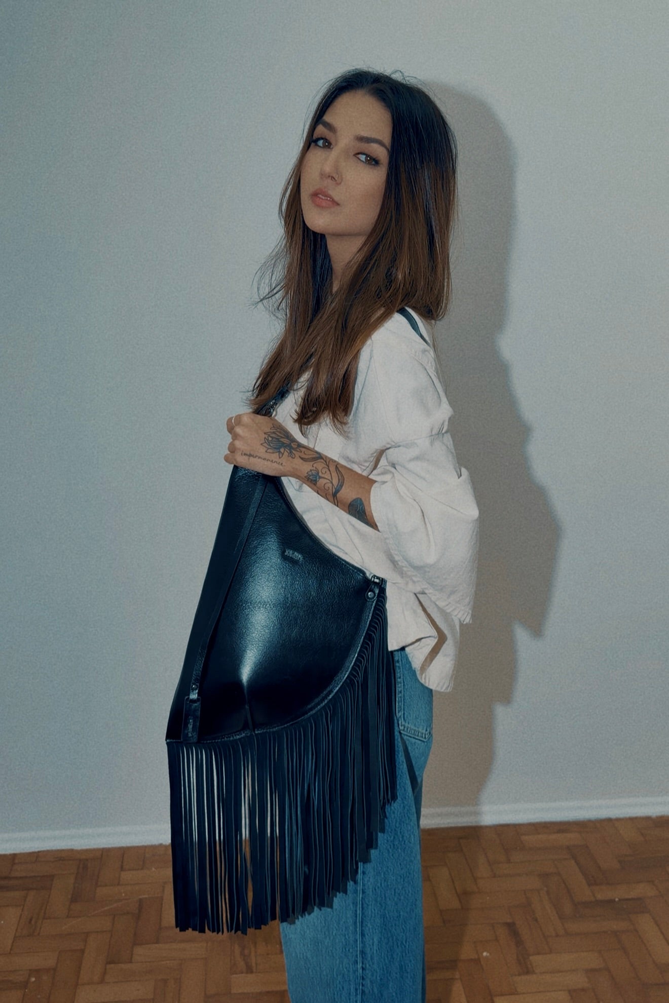 BOLSA CONCHA BOHO - carvão
