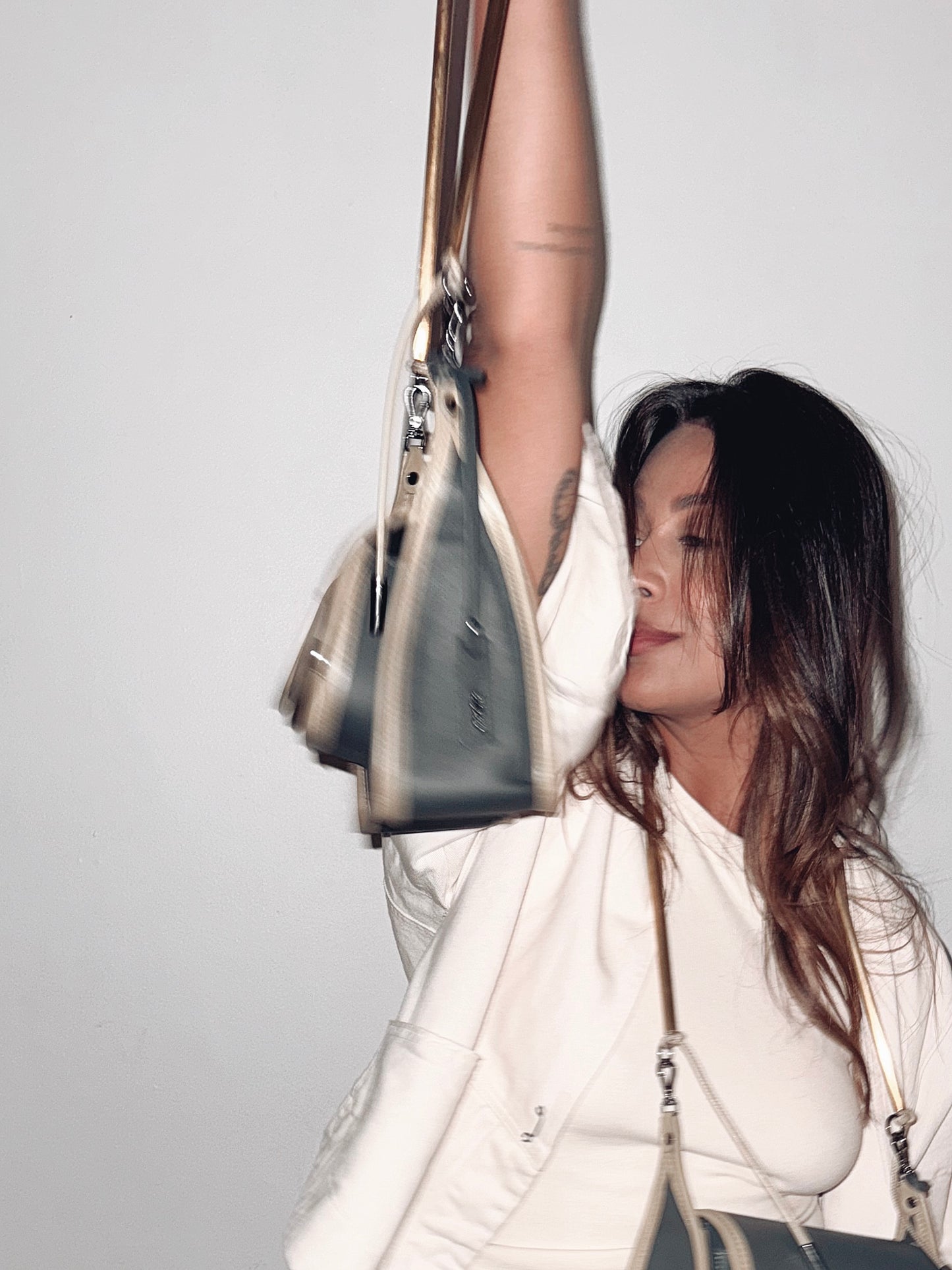 BOLSA CURVA LONG - verde cana e prata metalizado