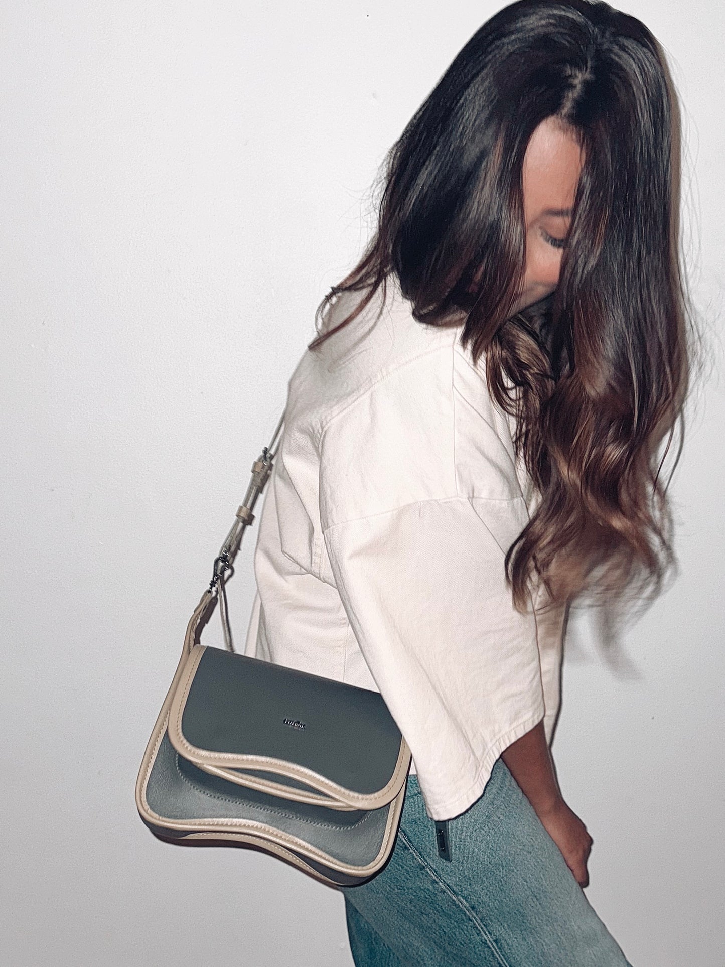 BOLSA CURVA LONG - verde cana e prata metalizado